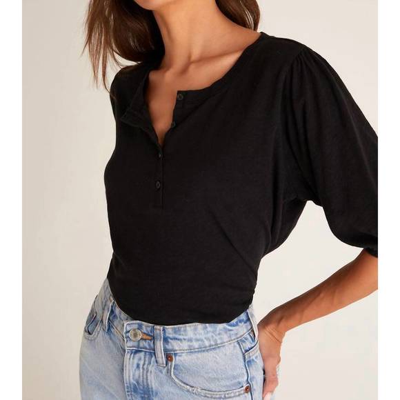 NEW Z SUPPLY kate henley slub top in black - Picture 3 of 4